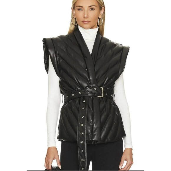 Revolve Blank NYC Faux Leather Puffer Belted Vest Size Small NWT - Picture 1 of 9